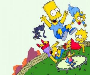 yapboz Arkadaş Milhouse ve Nelson ile Simpson kardeşler bir tramplen atlama